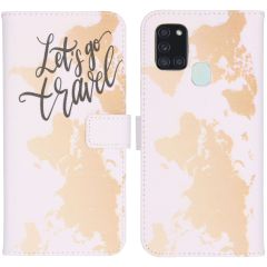 iMoshion Design TPU Booktype Hülle Galaxy A21s -Let's Go Travel White