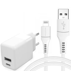 iMoshion Wand-Ladegerät 20W + MFI Braided Lightning- auf USB-Kabel - 1,5m - weiß