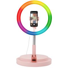 iMoshion RGB-LED-Ringlicht – RGB-Version – Ringleuchte Smartphone – Ringlicht mit Stativ – Verstellbar - Rose Gold