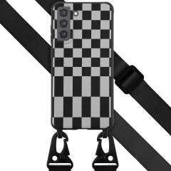 Selencia Silikonhülle design mit abnehmbarem Band für das Samsung Galaxy S21 FE - Irregular Check Black