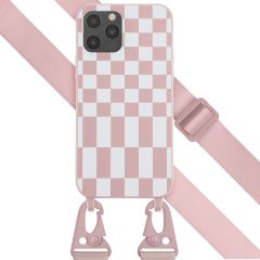 Selencia Silikonhülle design mit abnehmbarem Band für das iPhone 12 (Pro) - Irregular Check Sand Pink