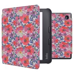 iMoshion Design Slim Hard Case Sleepcover Klapphülle mit Stand für das Kobo Libra 2 / Tolino Vision 6 - Flower Watercolor