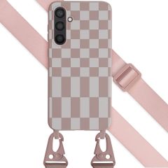 Selencia Silikonhülle design mit abnehmbarem Band für das Samsung Galaxy S23 FE - Irregular Check Check Sand Pink