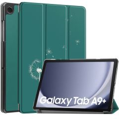 iMoshion Design Trifold Klapphülle für das Samsung Galaxy Tab A9 Plus - Petrol Green Dandelion