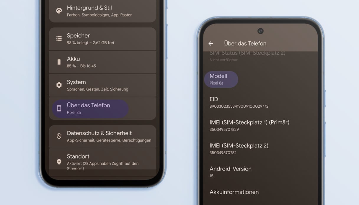 Ein Google-Handy mit den Einstellungen.