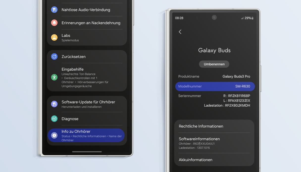 Samsung Wearable App, in der du die Modellnummer deiner Galaxy Buds findest.