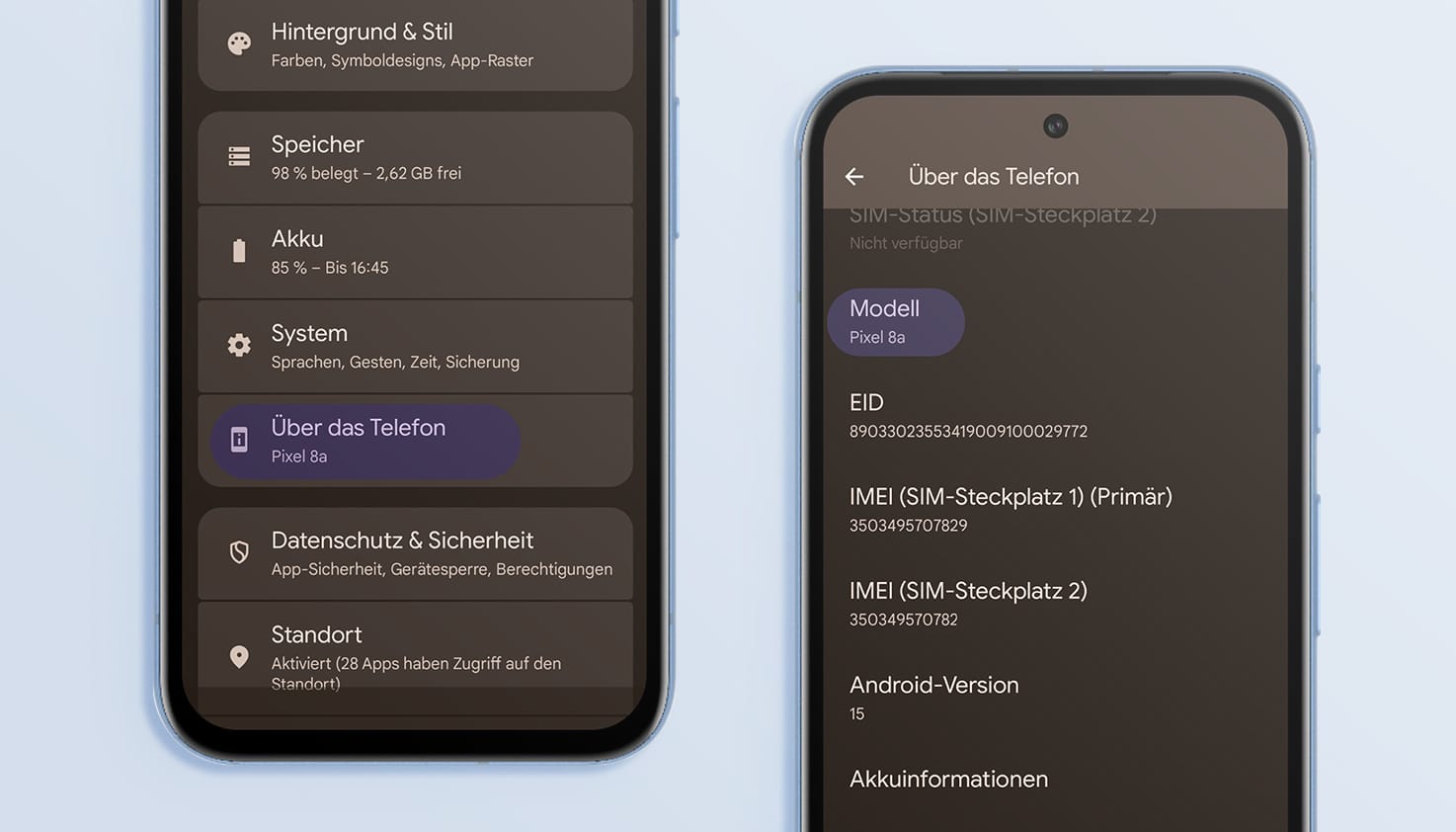 Ein Google-Handy mit den Einstellungen.