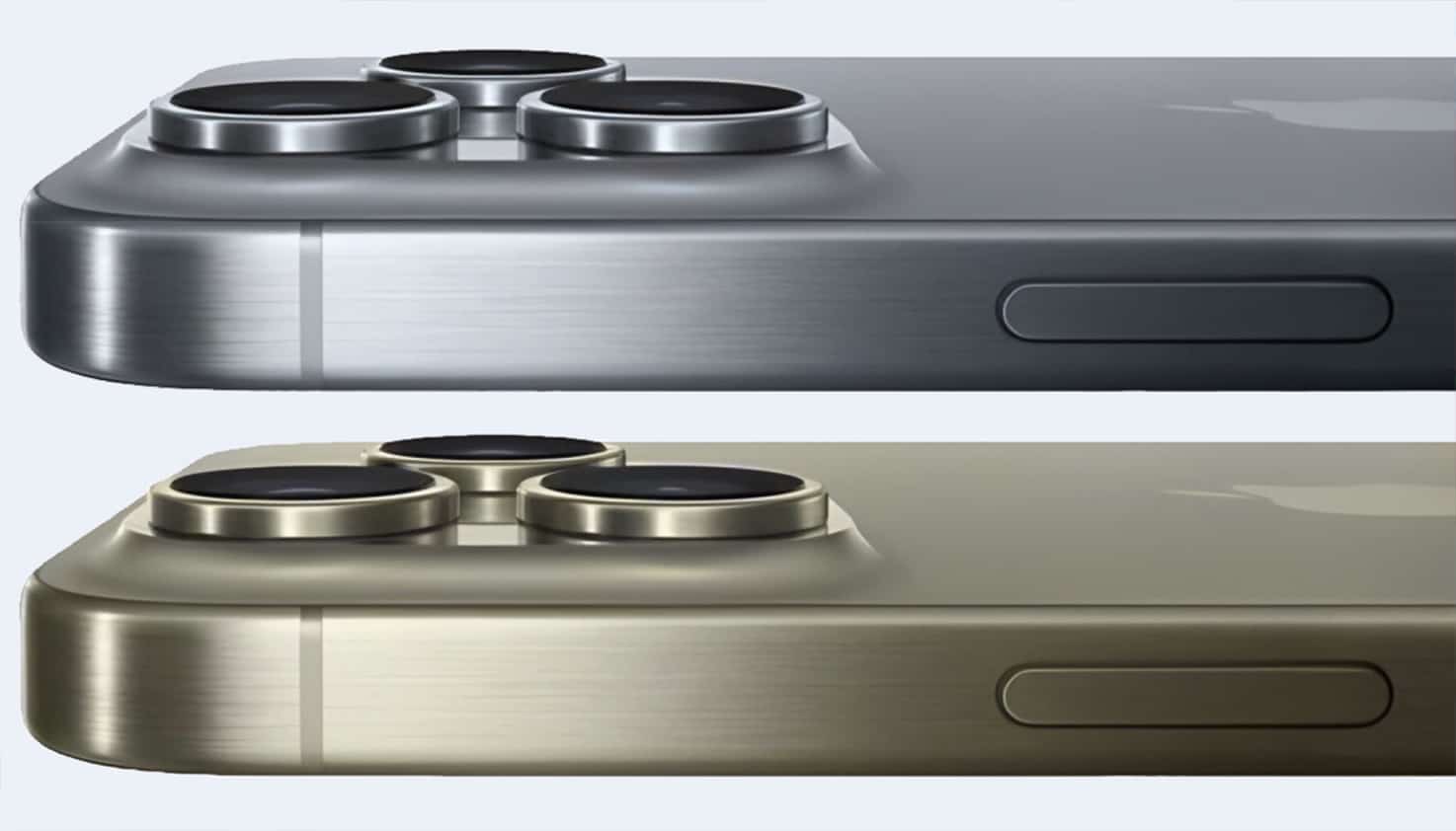 Zwei iPhones sind mit den erwarteten neuen Farben zu sehen: gelb und grau Titan.