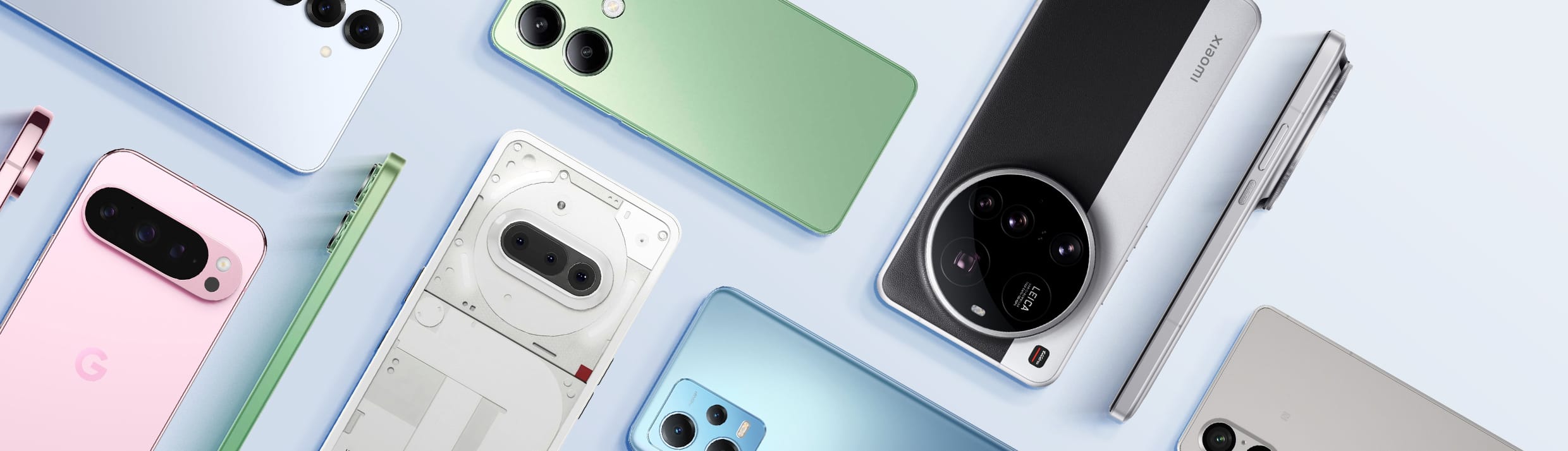 Eine Flatlay-Aufnahme verschiedener Android-Geräte.