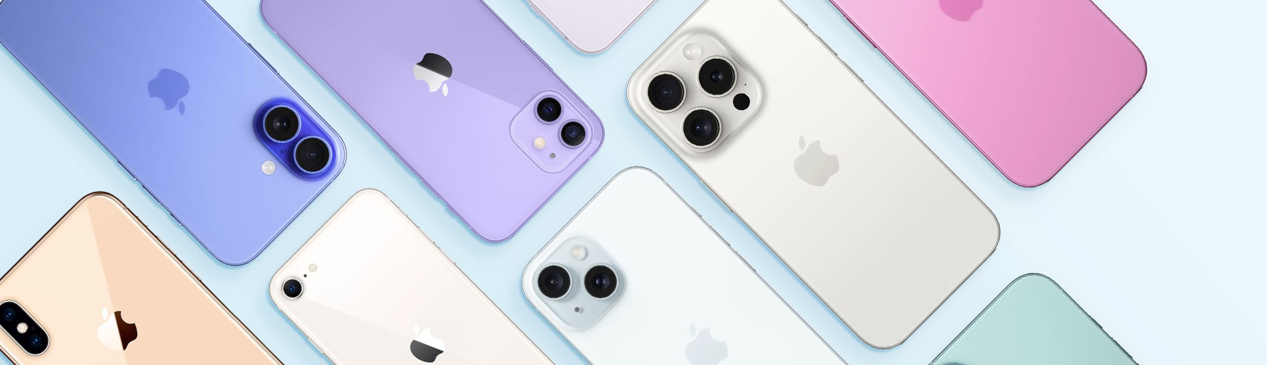 Ein Flatlay verschiedener iPhone-Geräte.