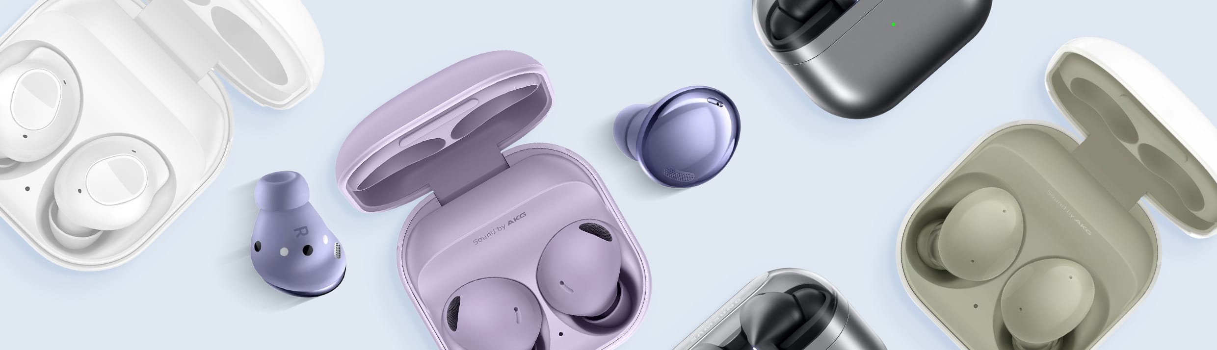 Samsung Galaxy Buds in verschiedenen Farben.