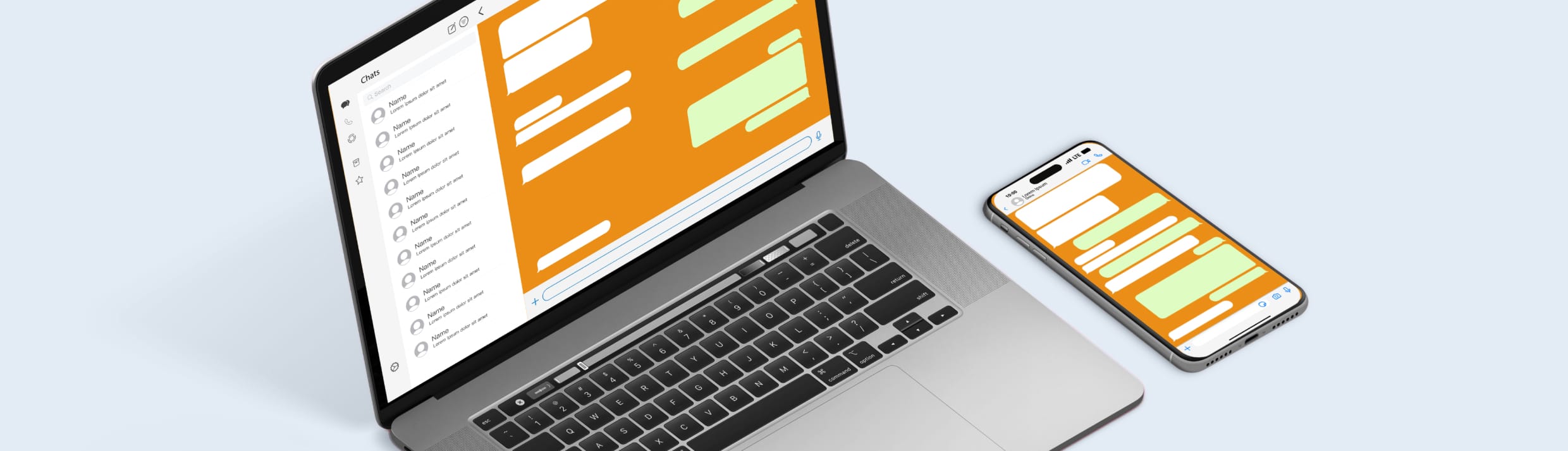 Ein Laptop und ein Telefon, auf denen WhatsApp geöffnet ist.