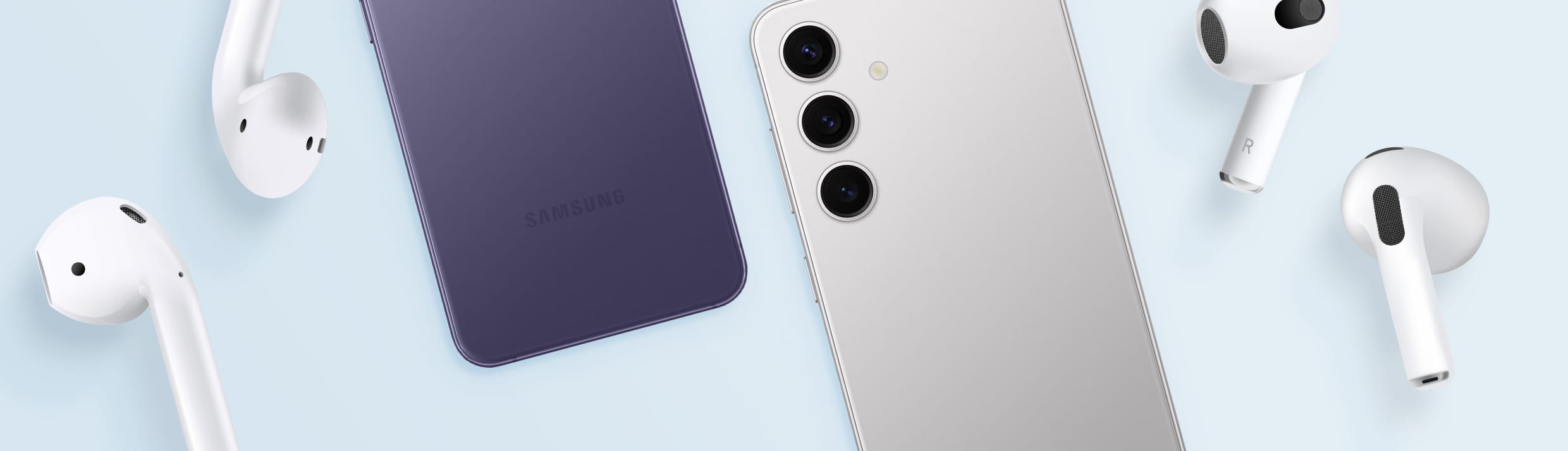 Apple AirPods und Samsung-Handys zum Verbinden miteinander.