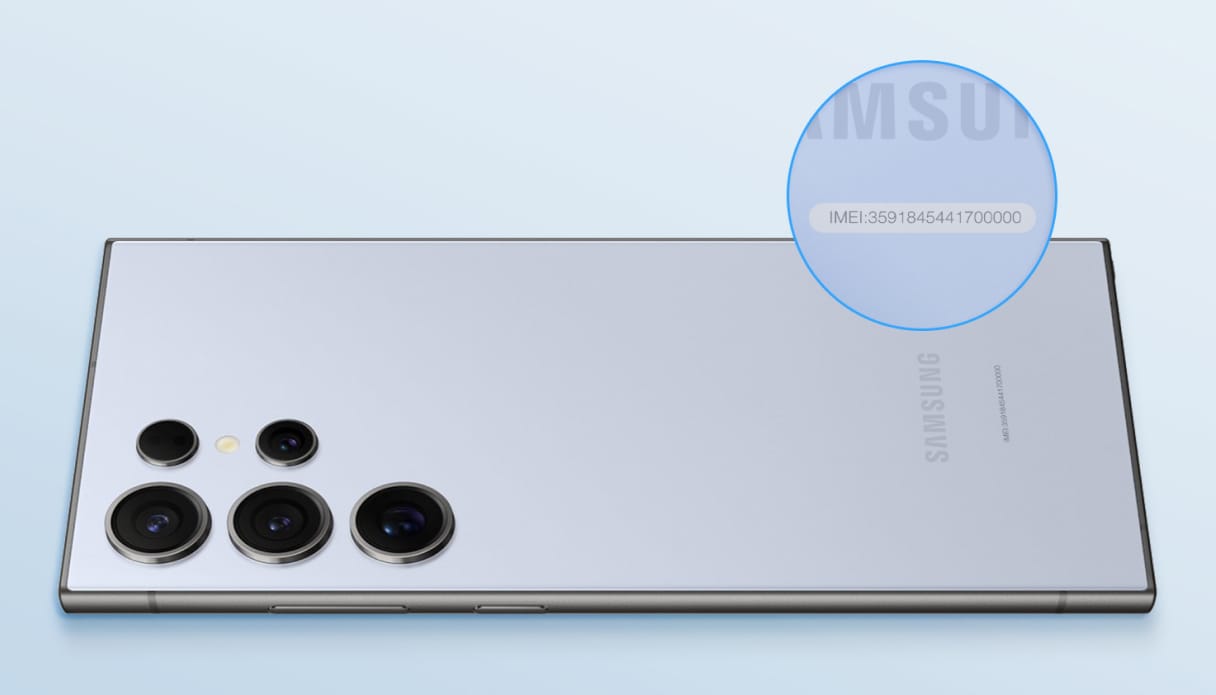 Rückseite eines Samsung, wo der Modellname oder die Modellnummer zu finden ist.