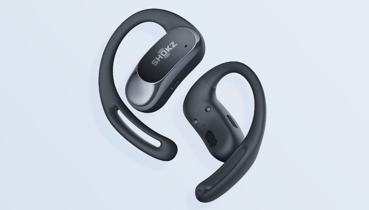 Schwarze Open-Ear-Kopfhörer von Shokz.
