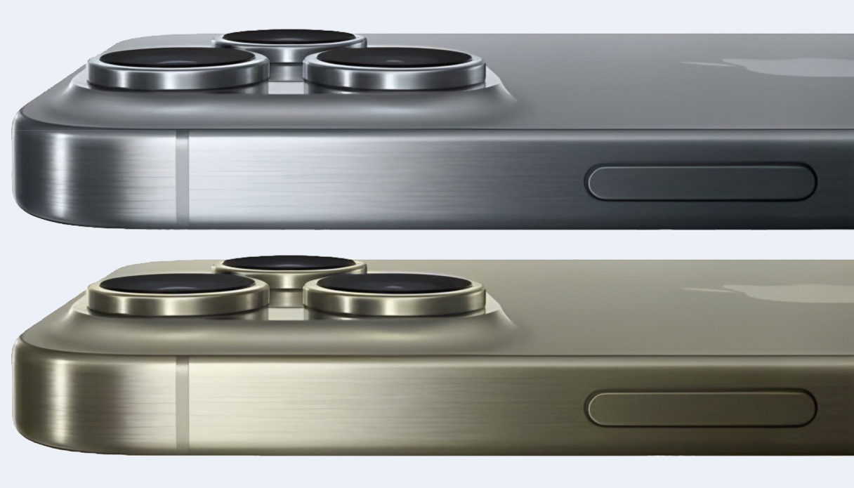 Zwei iPhones sind mit den erwarteten neuen Farben zu sehen: gelb und grau Titan.