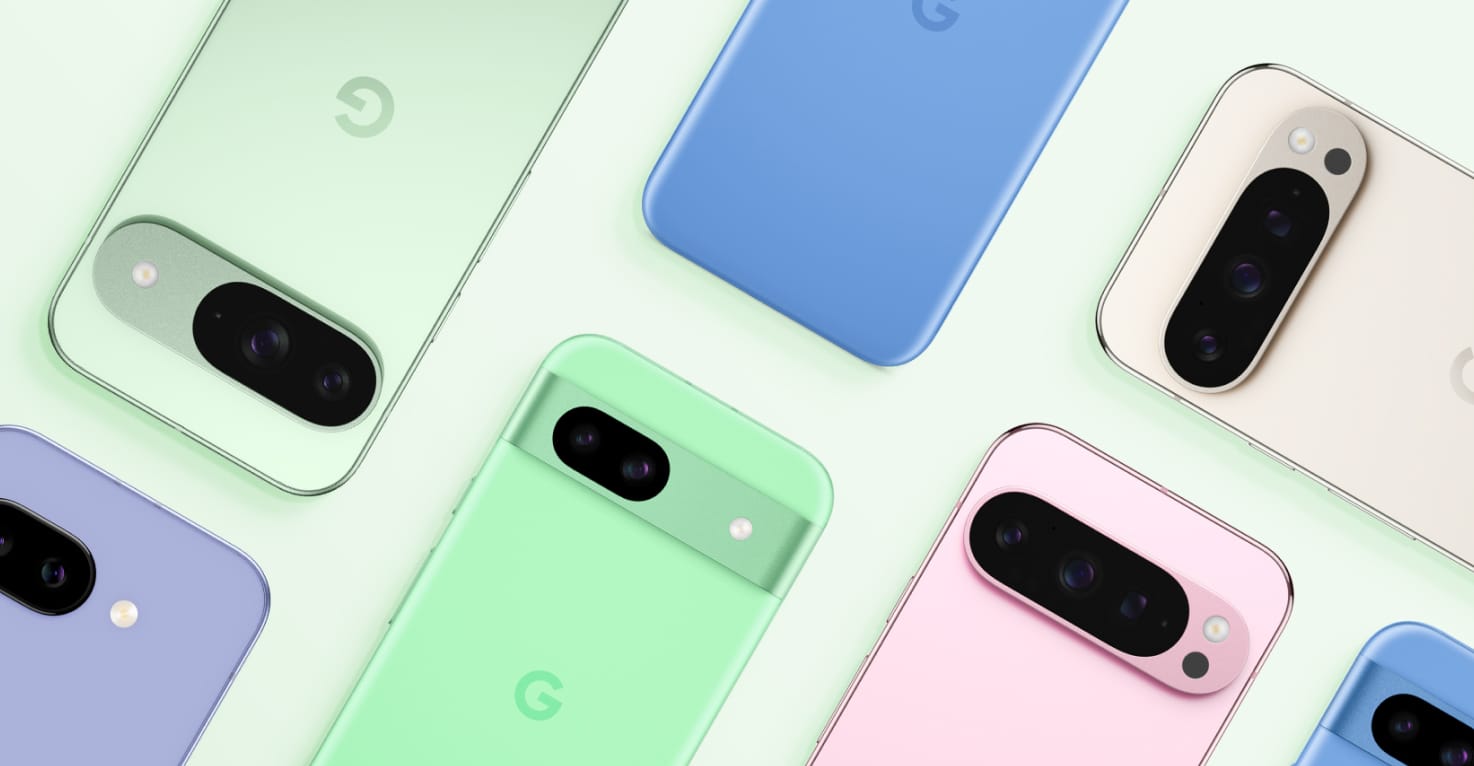 Eine Flatlay von verschiedenen Google-Handys.