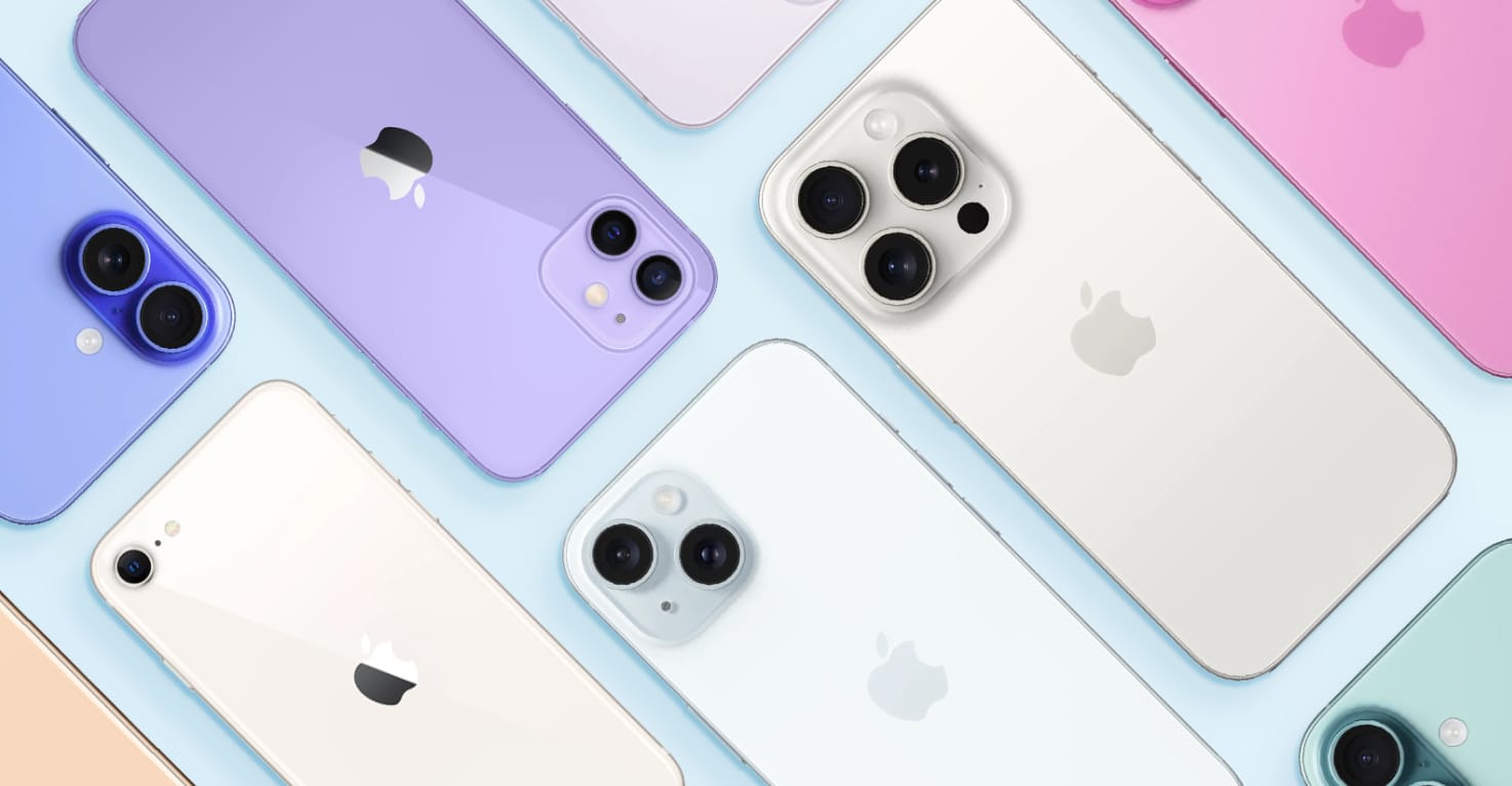 Ein Flatlay verschiedener iPhone-Geräte.