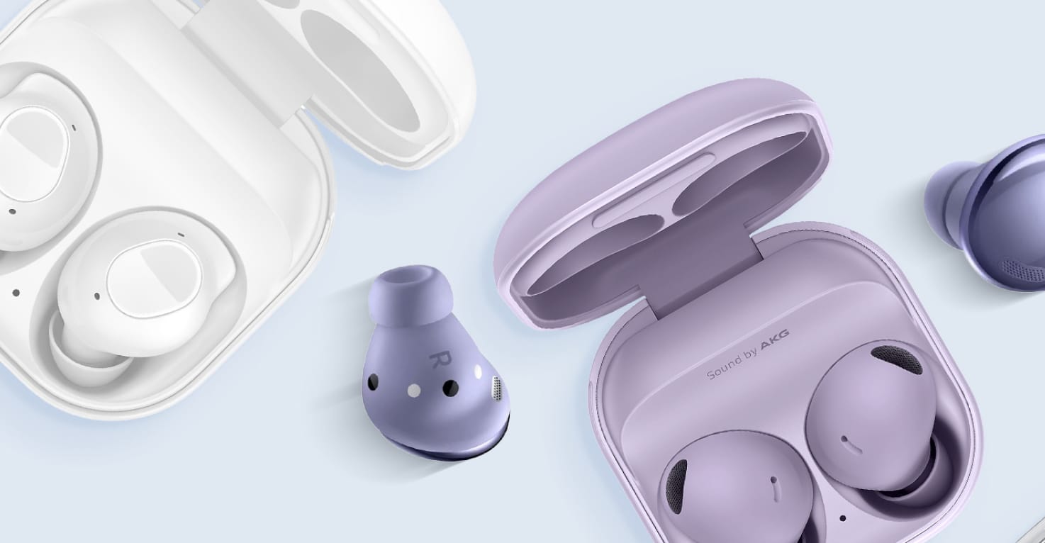 Samsung Galaxy Buds in verschiedenen Farben.