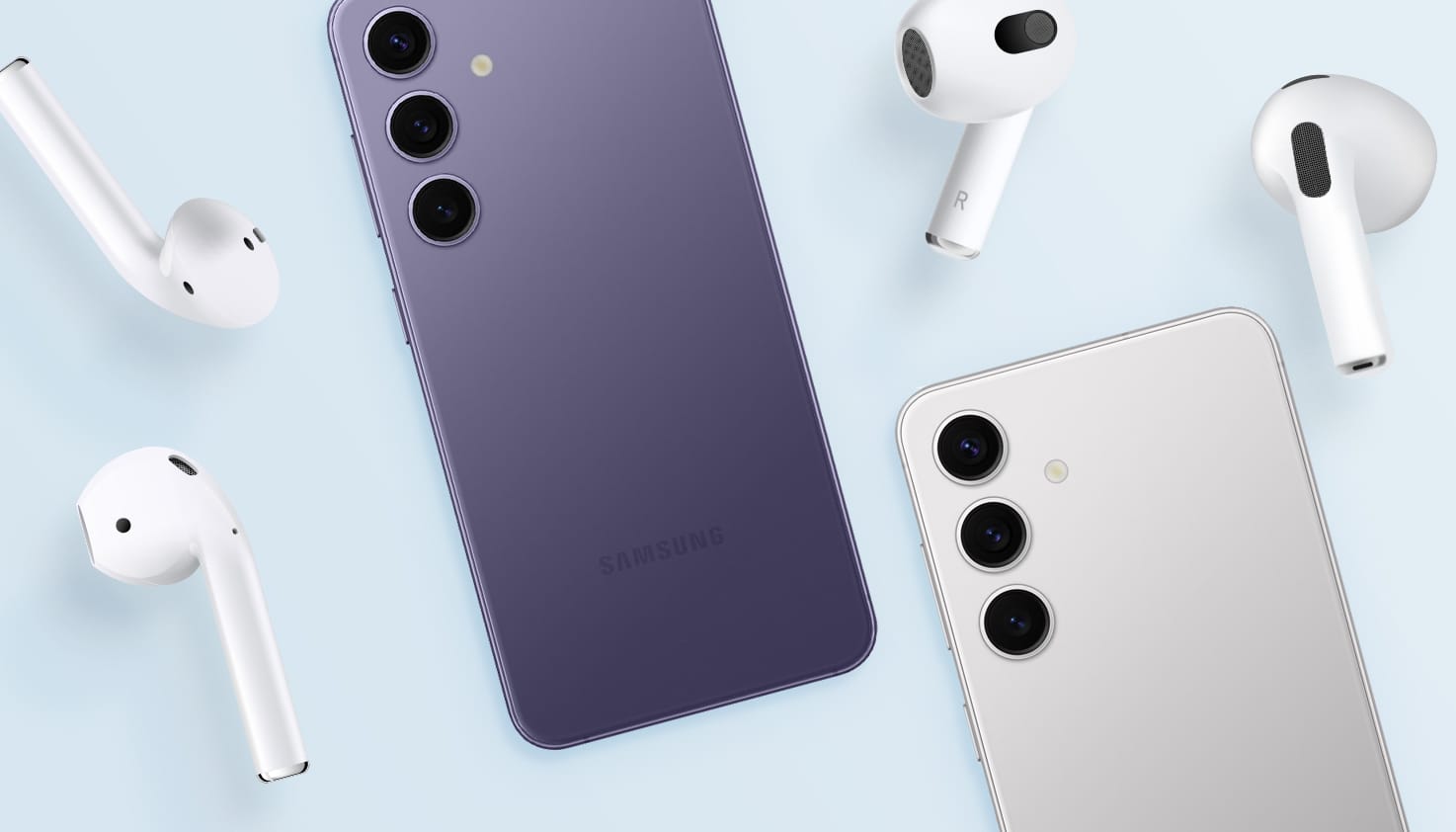 Apple AirPods und Samsung-Handys zum Verbinden miteinander.