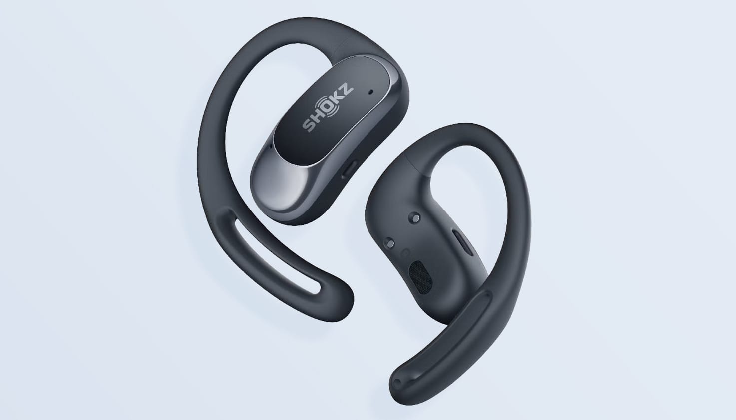 Schwarze Open-Ear-Kopfhörer von Shokz.