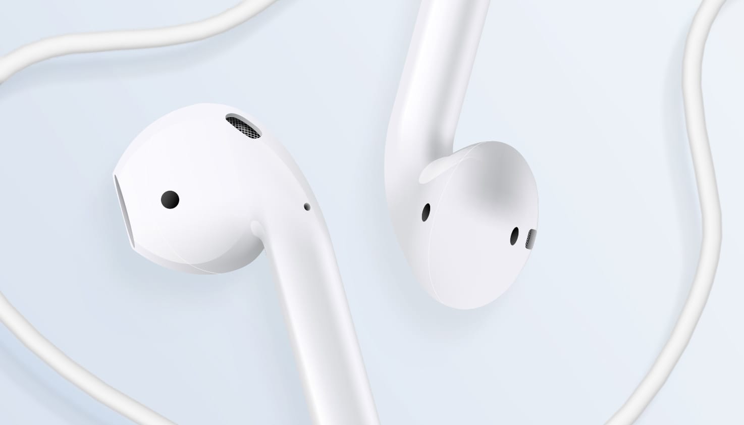 Weiße Earbuds mit Kabel.